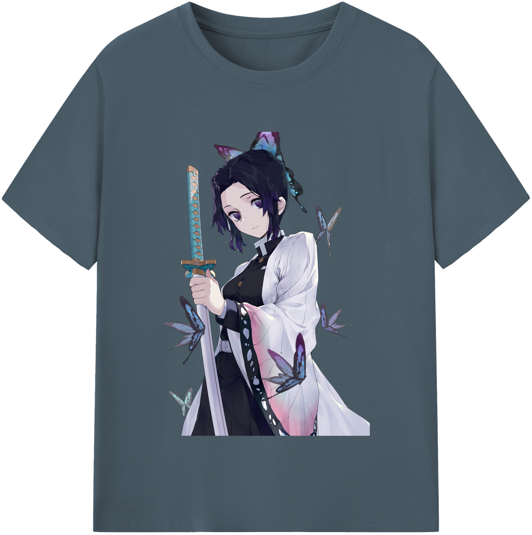（画像用） 鬼滅の刃（きめつのやいば）蟲柱-胡蝶 しのぶ／こちょう しのぶ Kochou Shinobu 綿100％半袖Tシャツ（フロントプリント）